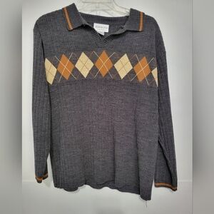 Adolfo Collectibles Wool Blend Argyle Knit Sweater Grey XL